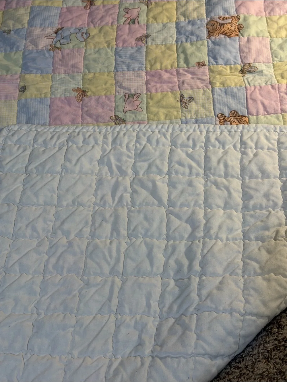Pastel Patchwork Baby Crib Quilt Winnie the Pooh Unisex Piglet Eeyore Tigger